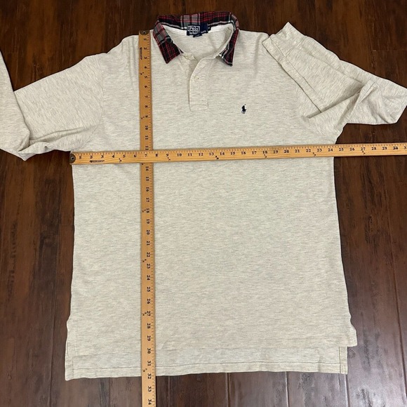 Vintage POLO RALPH LAUREN L/S Pony Polo Shirt w Plaid Collar USA MADE - Picture 7 of 7